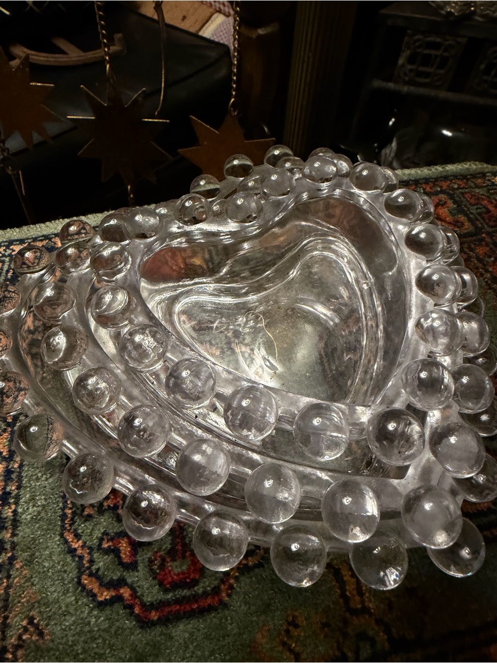 Vintage Imperial Candlewick Heart Dish Set/3 Nested Clear Glass